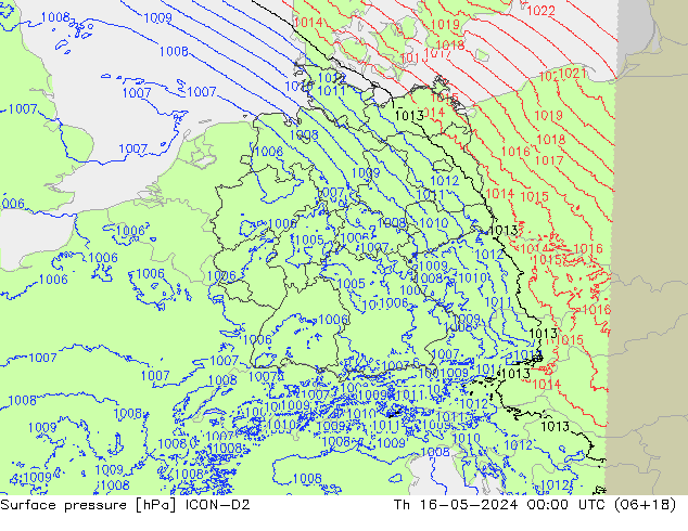 Luchtdruk (Grond) ICON-D2 do 16.05.2024 00 UTC