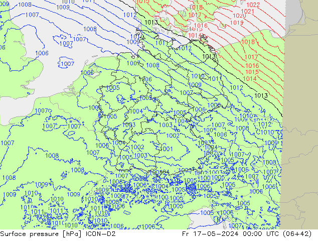 Surface pressure ICON-D2 Fr 17.05.2024 00 UTC