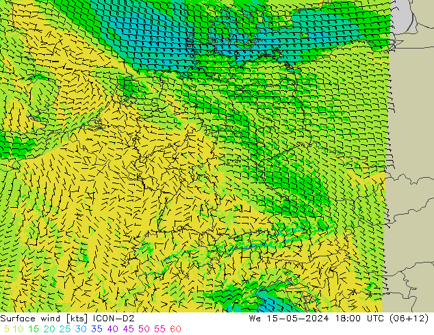 风 10 米 ICON-D2 星期三 15.05.2024 18 UTC
