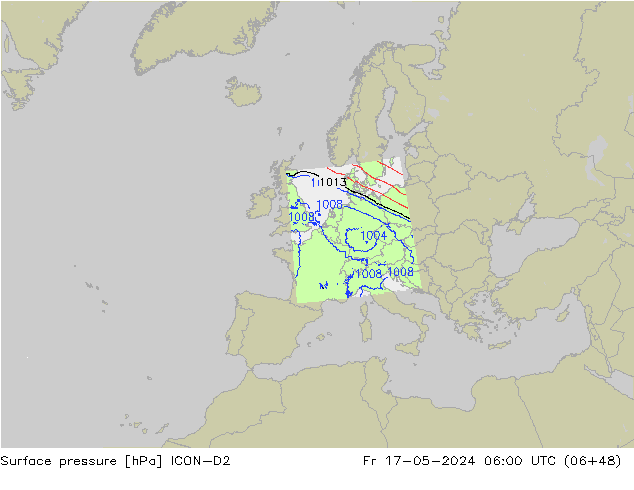 Atmosférický tlak ICON-D2 Pá 17.05.2024 06 UTC
