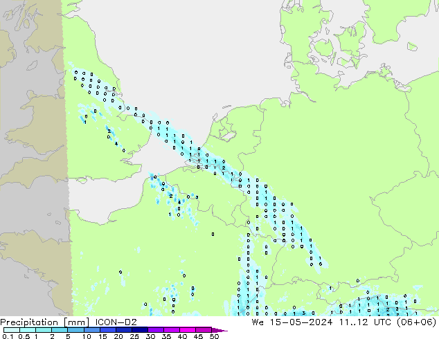 Precipitación ICON-D2 mié 15.05.2024 12 UTC