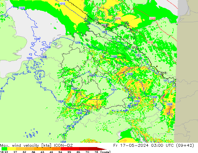 Windböen ICON-D2 Fr 17.05.2024 03 UTC