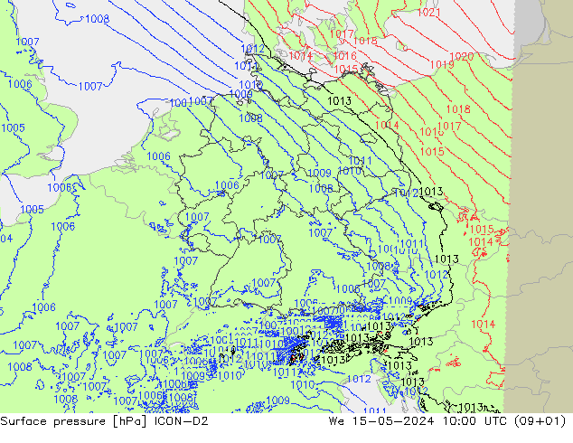 Atmosférický tlak ICON-D2 St 15.05.2024 10 UTC