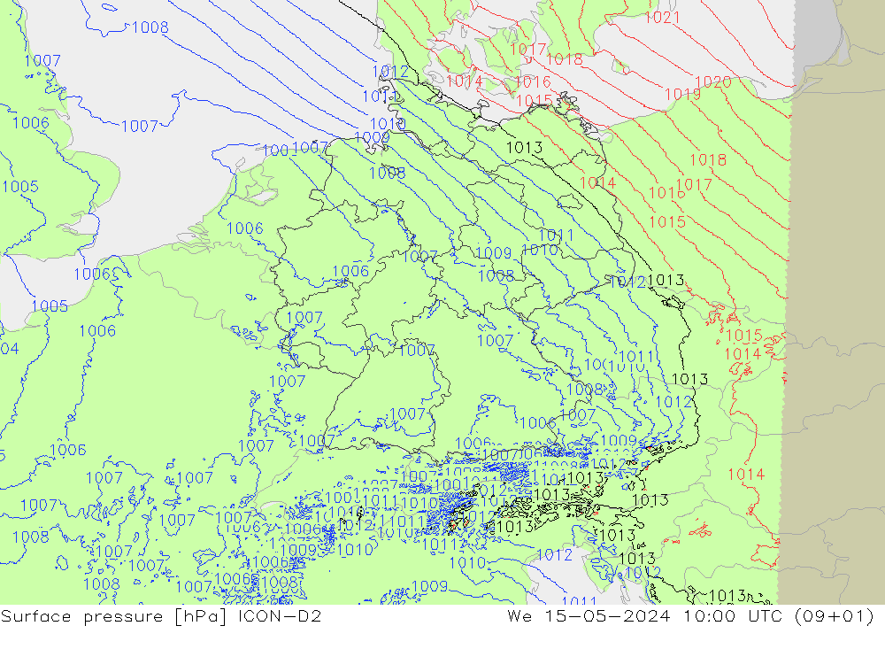 地面气压 ICON-D2 星期三 15.05.2024 10 UTC