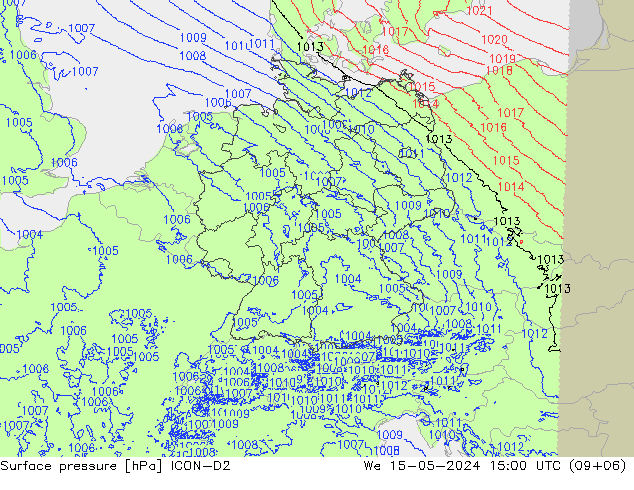 地面气压 ICON-D2 星期三 15.05.2024 15 UTC