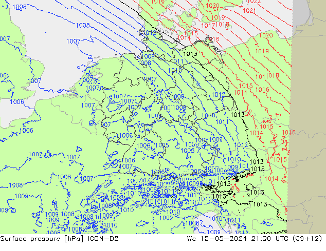地面气压 ICON-D2 星期三 15.05.2024 21 UTC