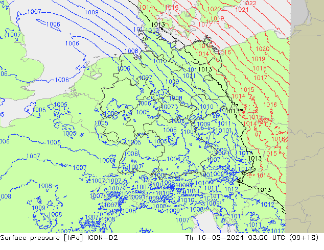 Luchtdruk (Grond) ICON-D2 do 16.05.2024 03 UTC