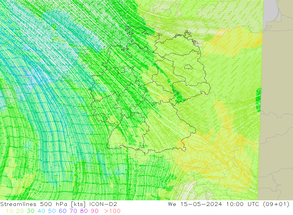 风 500 hPa ICON-D2 星期三 15.05.2024 10 UTC