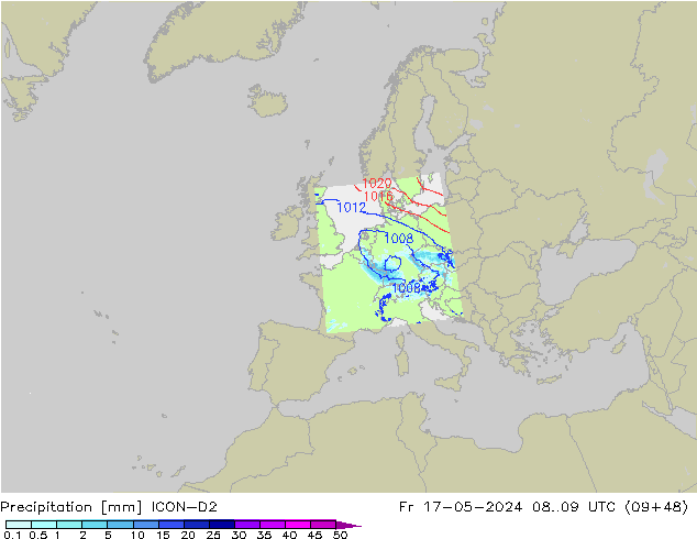 Niederschlag ICON-D2 Fr 17.05.2024 09 UTC