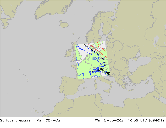 Bodendruck ICON-D2 Mi 15.05.2024 10 UTC