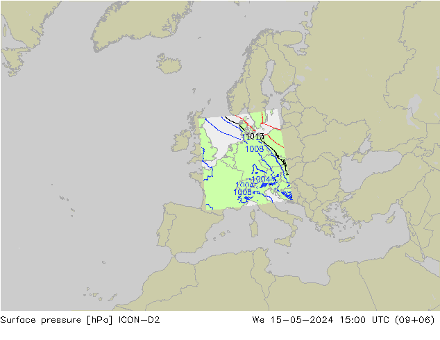 Luchtdruk (Grond) ICON-D2 wo 15.05.2024 15 UTC