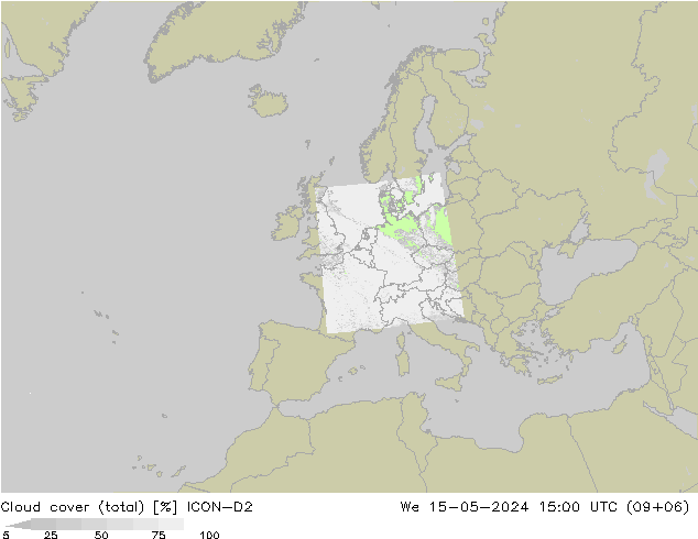 Nubes (total) ICON-D2 mié 15.05.2024 15 UTC