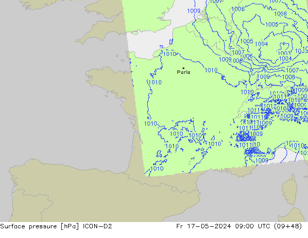 Surface pressure ICON-D2 Fr 17.05.2024 09 UTC