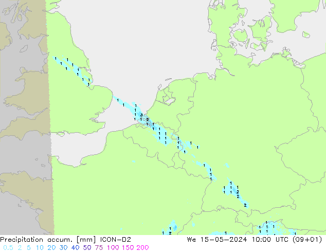 Nied. akkumuliert ICON-D2 Mi 15.05.2024 10 UTC