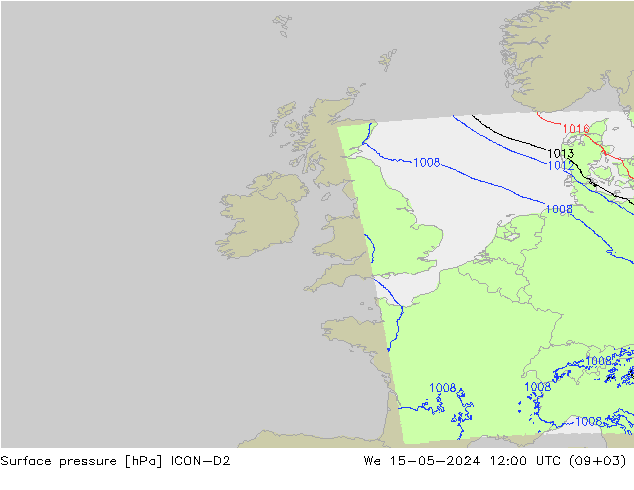Pressione al suolo ICON-D2 mer 15.05.2024 12 UTC
