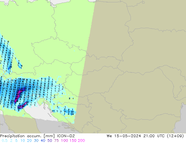 Toplam Yağış ICON-D2 Çar 15.05.2024 21 UTC