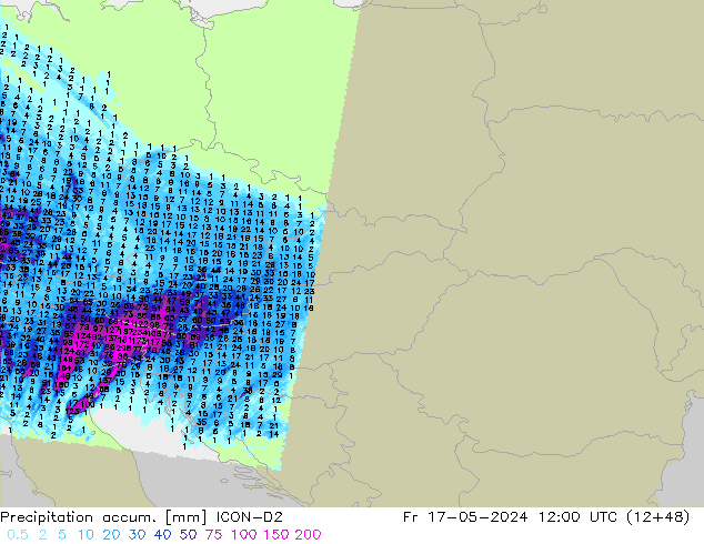 Toplam Yağış ICON-D2 Cu 17.05.2024 12 UTC
