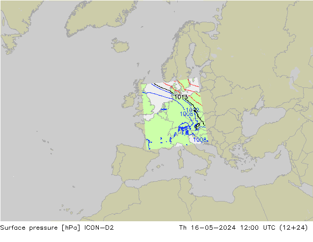 Luchtdruk (Grond) ICON-D2 do 16.05.2024 12 UTC