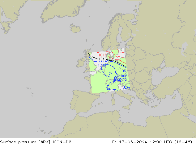 Atmosférický tlak ICON-D2 Pá 17.05.2024 12 UTC