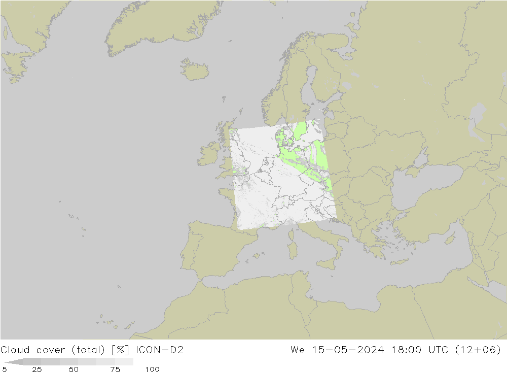 Nubes (total) ICON-D2 mié 15.05.2024 18 UTC
