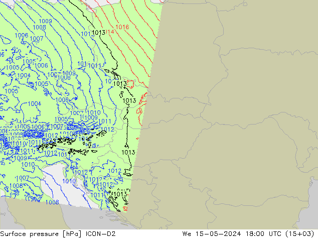 Luchtdruk (Grond) ICON-D2 wo 15.05.2024 18 UTC