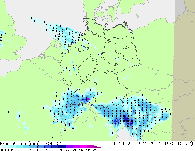 Yağış ICON-D2 Per 16.05.2024 21 UTC