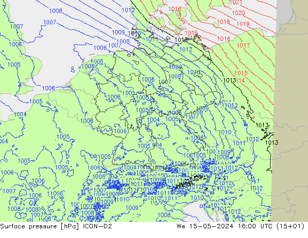 地面气压 ICON-D2 星期三 15.05.2024 16 UTC
