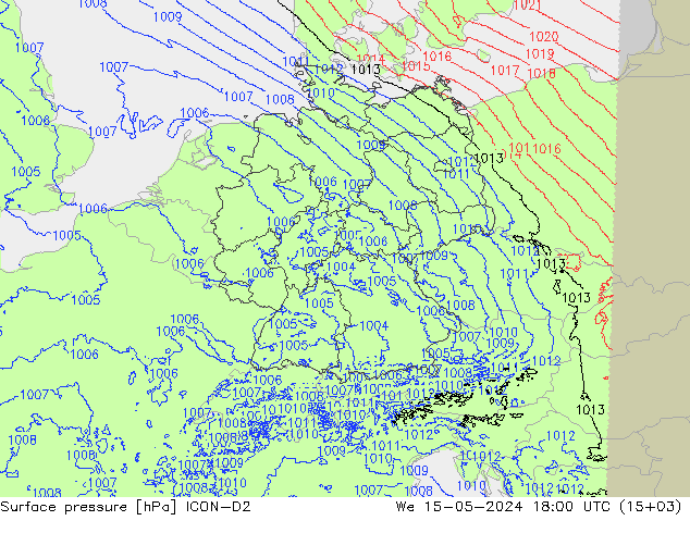 地面气压 ICON-D2 星期三 15.05.2024 18 UTC