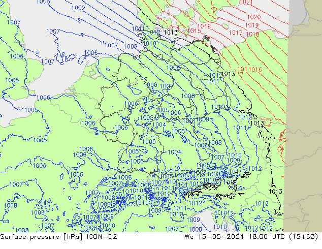 приземное давление ICON-D2 ср 15.05.2024 18 UTC