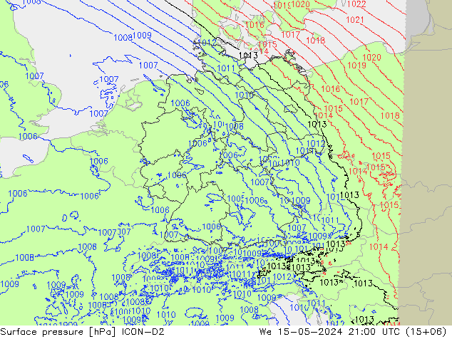 地面气压 ICON-D2 星期三 15.05.2024 21 UTC