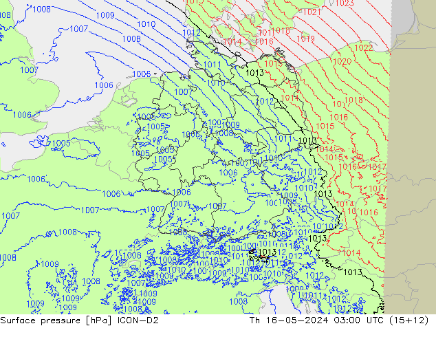 地面气压 ICON-D2 星期四 16.05.2024 03 UTC