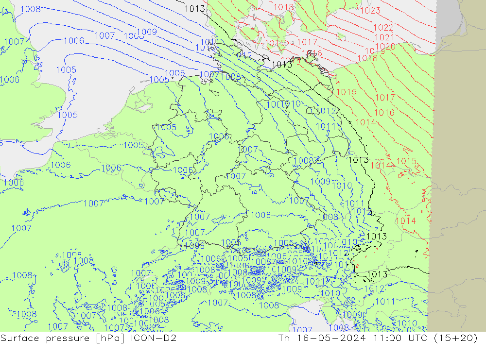 Bodendruck ICON-D2 Do 16.05.2024 11 UTC