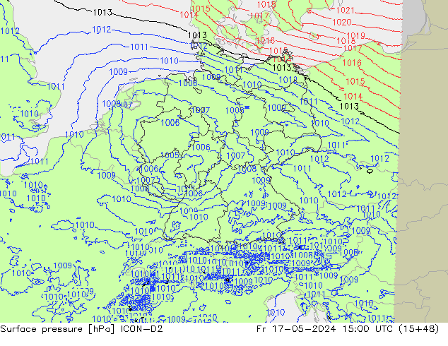 Atmosférický tlak ICON-D2 Pá 17.05.2024 15 UTC