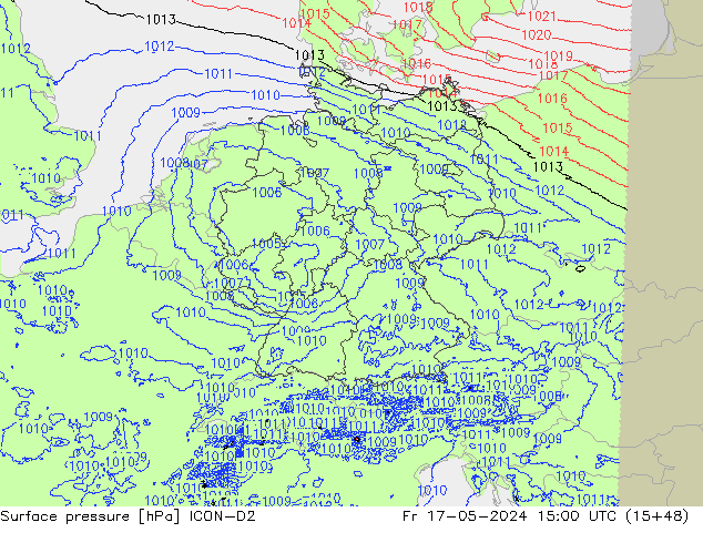 Luchtdruk (Grond) ICON-D2 vr 17.05.2024 15 UTC