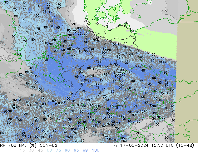 Humidité rel. 700 hPa ICON-D2 ven 17.05.2024 15 UTC