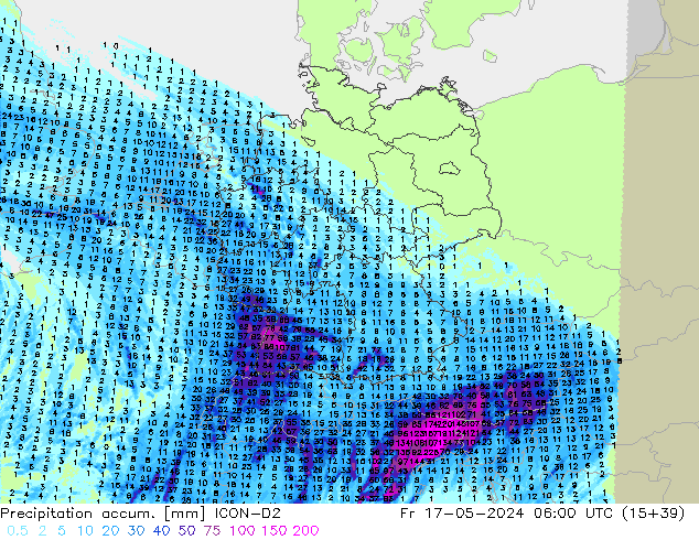 Precipitation accum. ICON-D2 Fr 17.05.2024 06 UTC