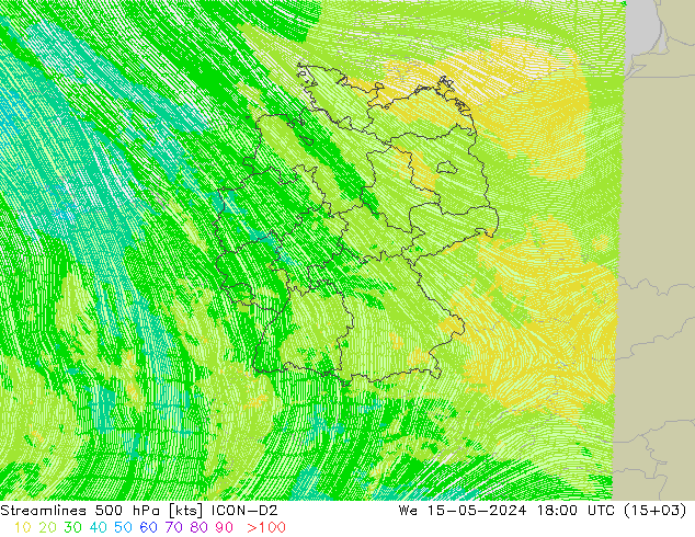 风 500 hPa ICON-D2 星期三 15.05.2024 18 UTC