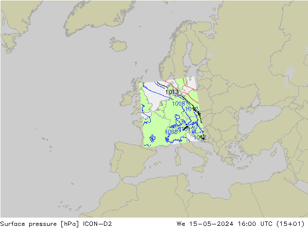 Luchtdruk (Grond) ICON-D2 wo 15.05.2024 16 UTC
