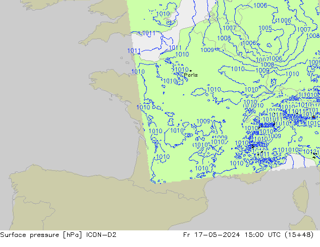 Luchtdruk (Grond) ICON-D2 vr 17.05.2024 15 UTC