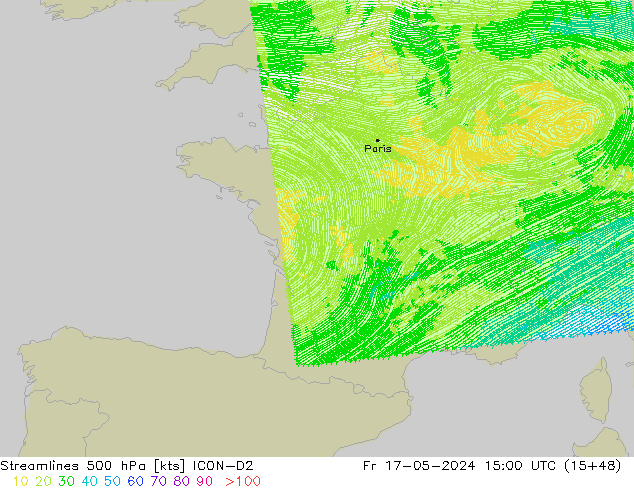 Rüzgar 500 hPa ICON-D2 Cu 17.05.2024 15 UTC