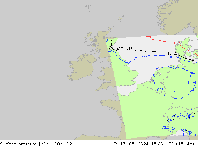 Pressione al suolo ICON-D2 ven 17.05.2024 15 UTC