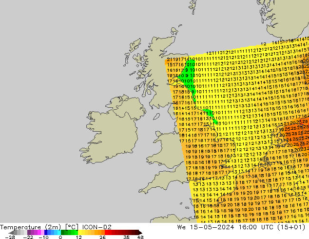 Temperature (2m) ICON-D2 We 15.05.2024 16 UTC