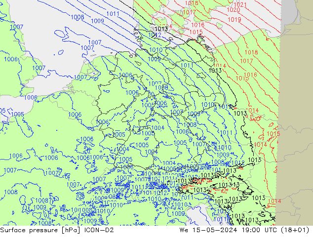 Luchtdruk (Grond) ICON-D2 wo 15.05.2024 19 UTC