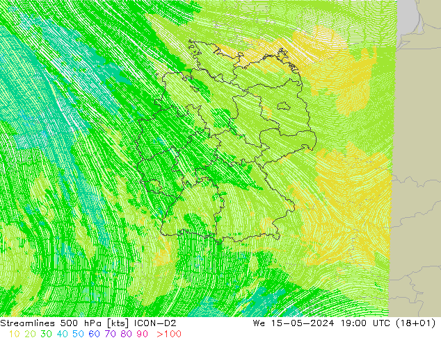 风 500 hPa ICON-D2 星期三 15.05.2024 19 UTC