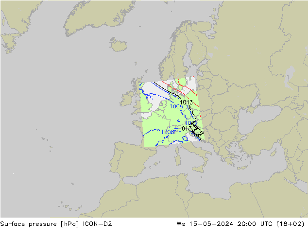 Luchtdruk (Grond) ICON-D2 wo 15.05.2024 20 UTC