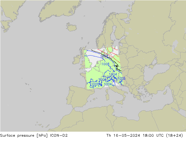 地面气压 ICON-D2 星期四 16.05.2024 18 UTC