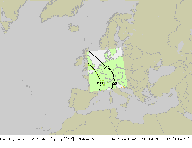 Height/Temp. 500 hPa ICON-D2 We 15.05.2024 19 UTC