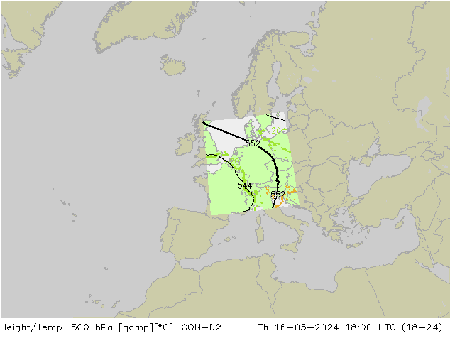 Yükseklik/Sıc. 500 hPa ICON-D2 Per 16.05.2024 18 UTC