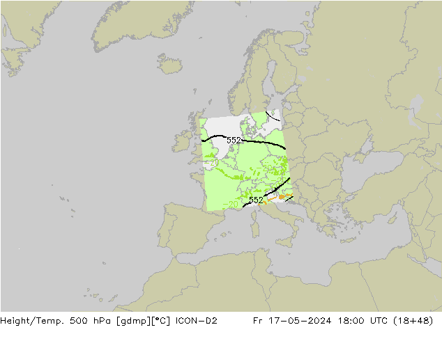 Géop./Temp. 500 hPa ICON-D2 ven 17.05.2024 18 UTC