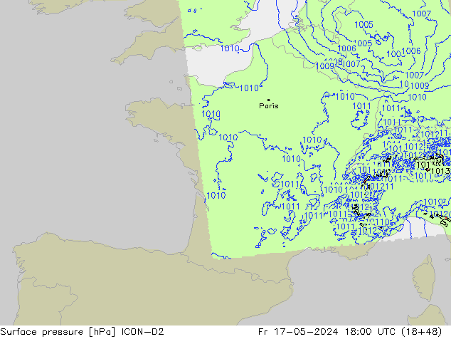 Surface pressure ICON-D2 Fr 17.05.2024 18 UTC